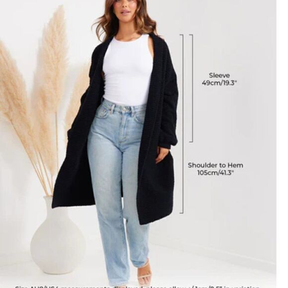 Twosisters The Label Apollo Open Front Long Cardigan Sherpa Teddy Knit Black S/M - Picture 4 of 10